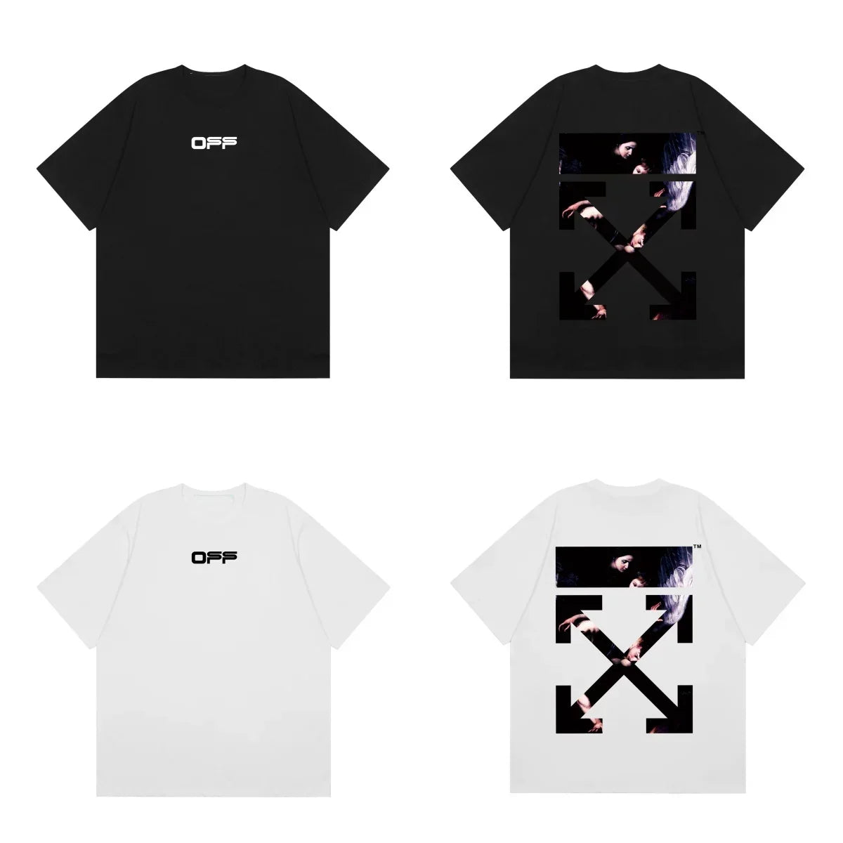 Off-White Black Pink Block Arrow Cross Print Short Sleeve T-Shirt