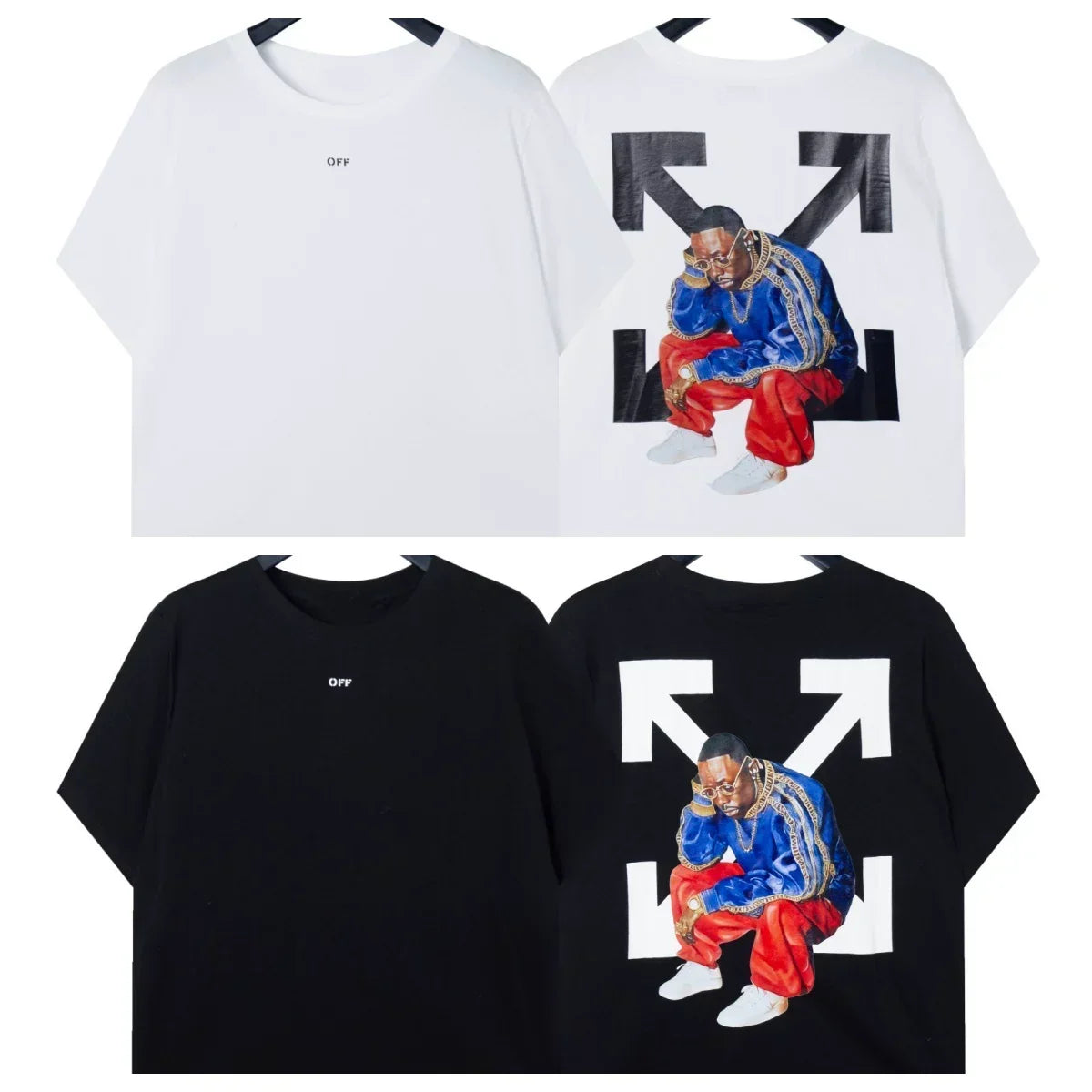 Off-White Hip Hop Character Arrow Graphic Short Sleeve T-Shirt
