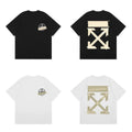 Off-White Beige Warning Tape Arrow Cross Print Short Sleeve T-Shirt