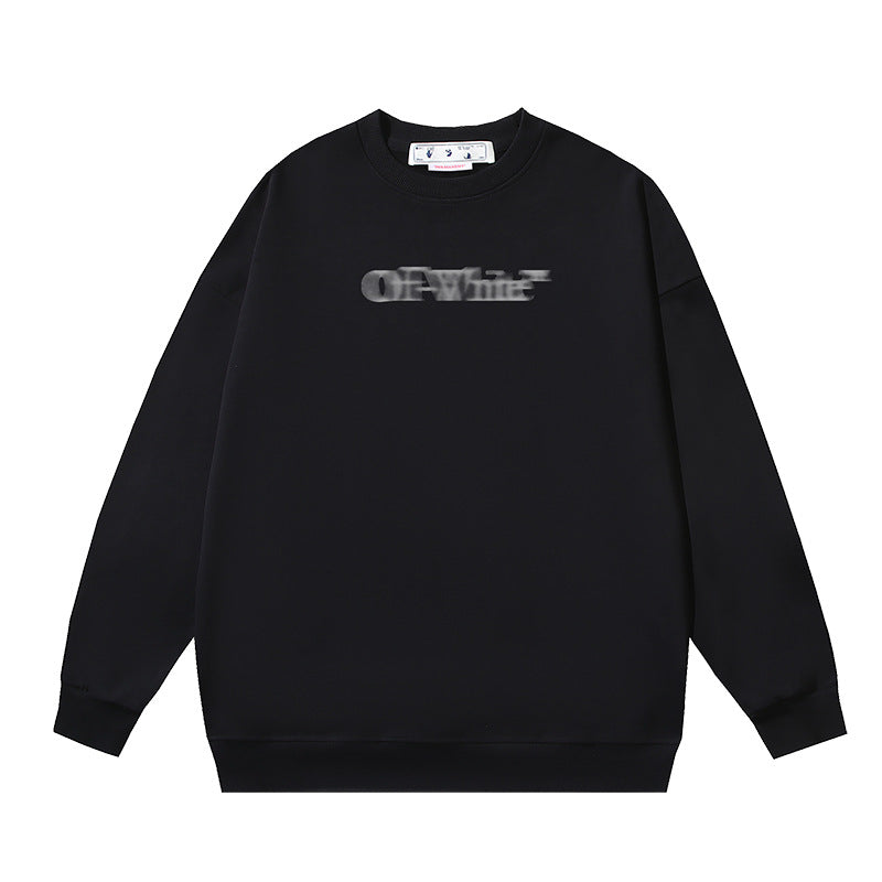 Off-White Black Pixel Typography Logo Crewneck Sweatshirt