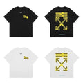 Off-White Yellow Warning Tape Arrow Cross Print Short Sleeve T-Shirt