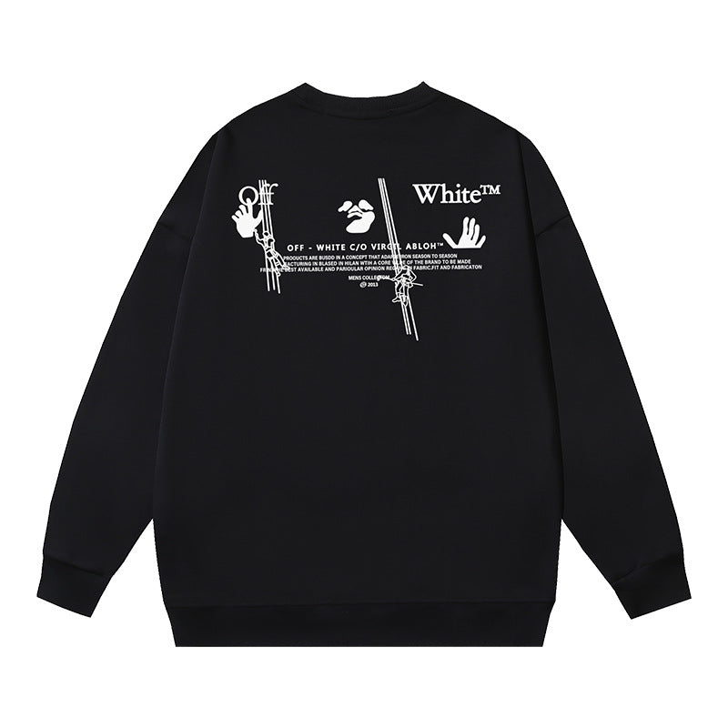 Off-White Black Skeleton Hand Typography Arrow Crewneck Sweatshirt