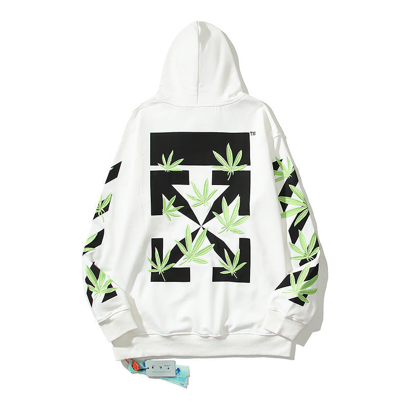 Off-White White Green Botanical Leaf Arrow Hoodie